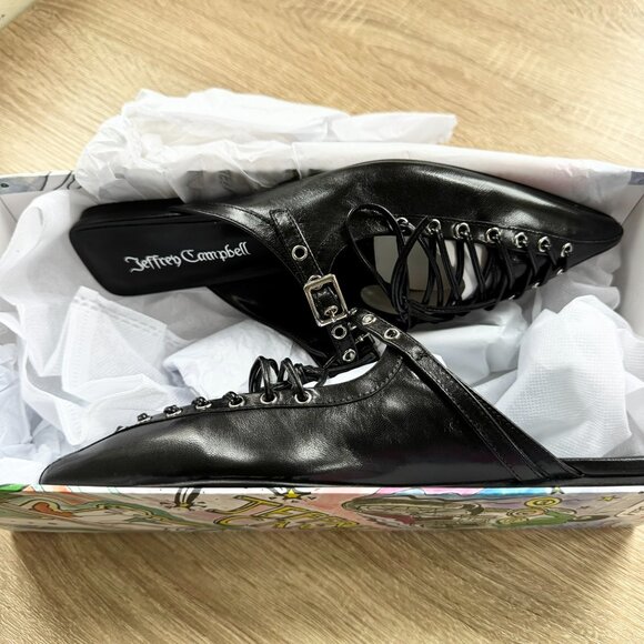 New Jeffrey Campbell Jaskier Lace-up Pointed Slip-On Ballet Flats Black 7 - Picture 14 of 16